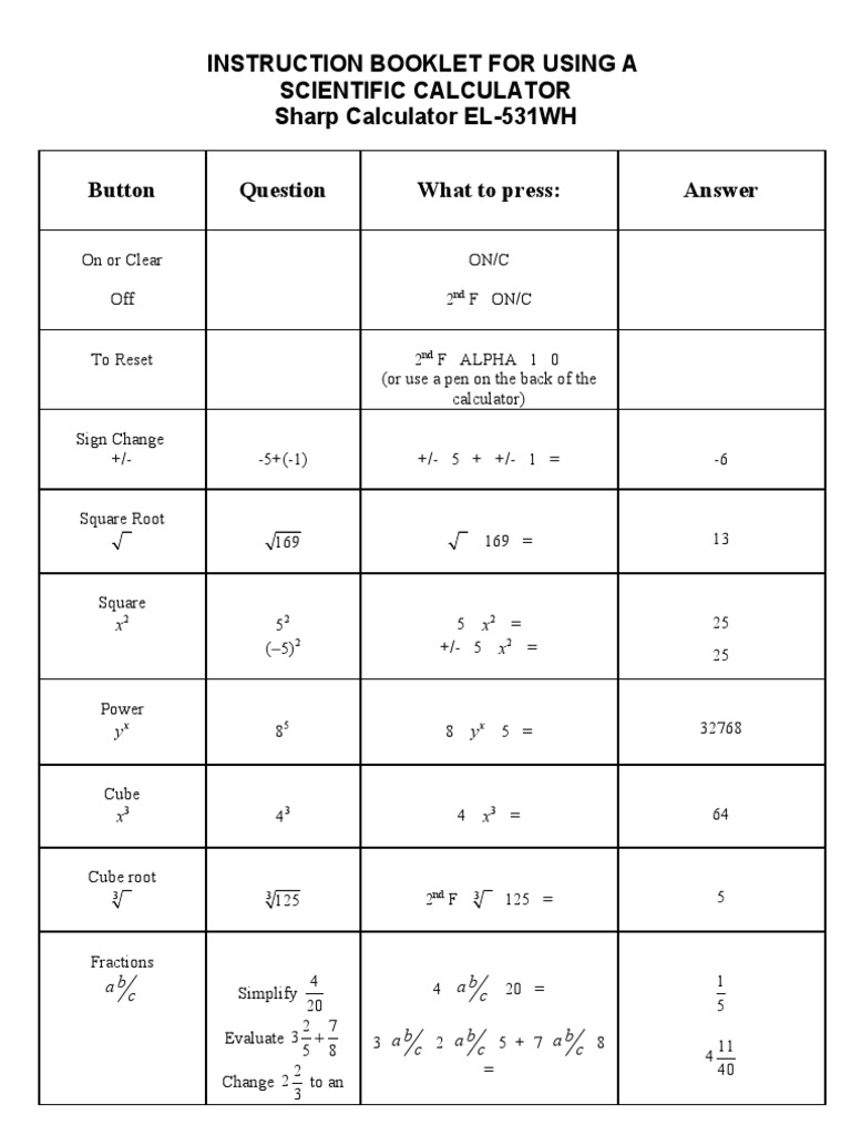 Sharp EL-531WH Calculator Guide | PDF | Fraction (Mathematics) | Calculator