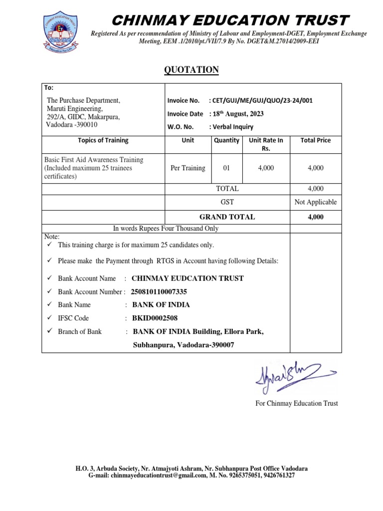 Training Quotation for Maruti Engineering | PDF | Business
