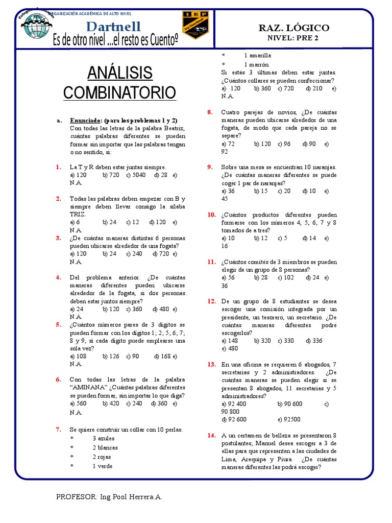 Problemas de Análisis Combinatorio | PDF