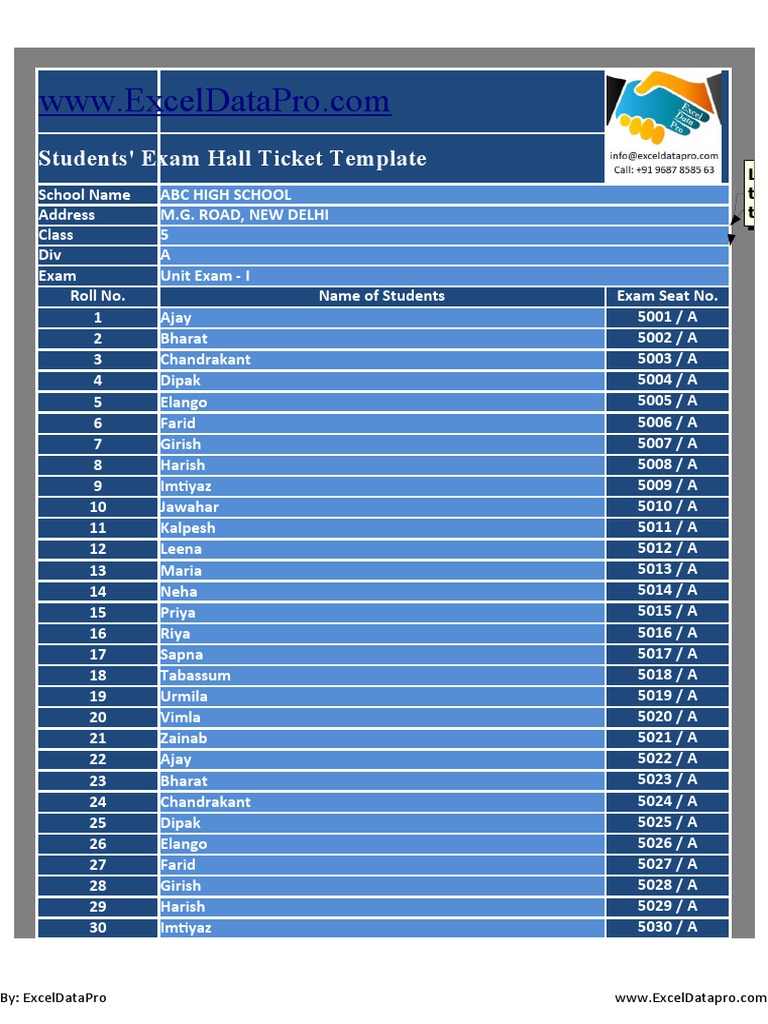 School Exam Hall Ticket Template | PDF