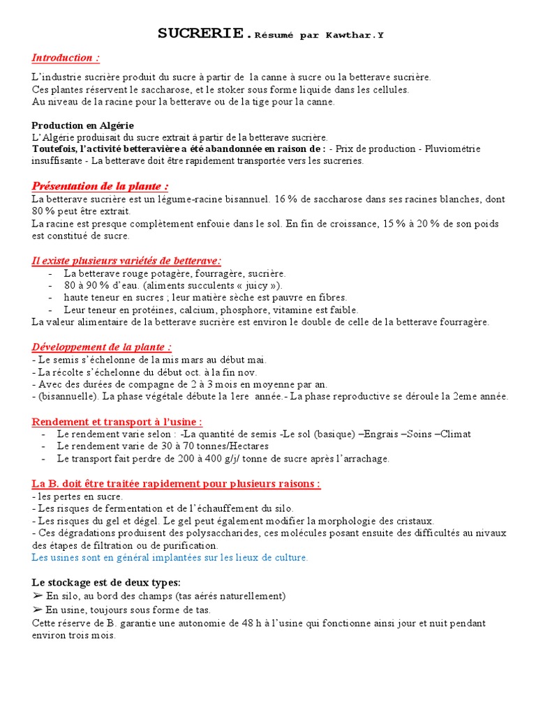 Fabrication du Sucre de Betterave en Algérie | PDF | Canne à sucre ...