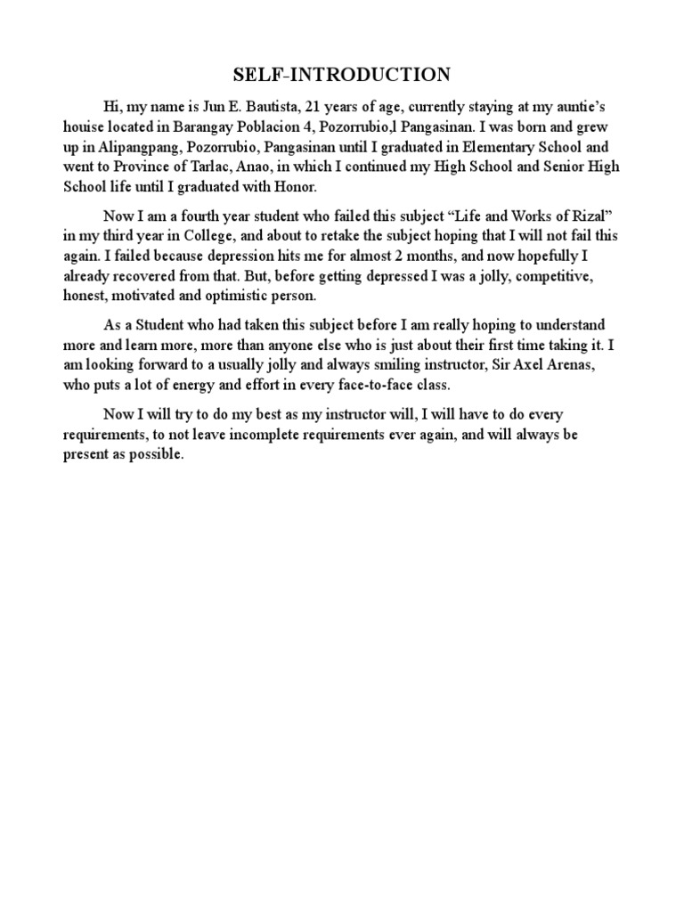 Jun E. Bautista: Student Self-Introduction | PDF