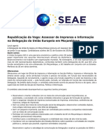 Republicação Da Vaga: Assessor de Imprensa e Informação Na Delegação Da União Europeia em Moçambique