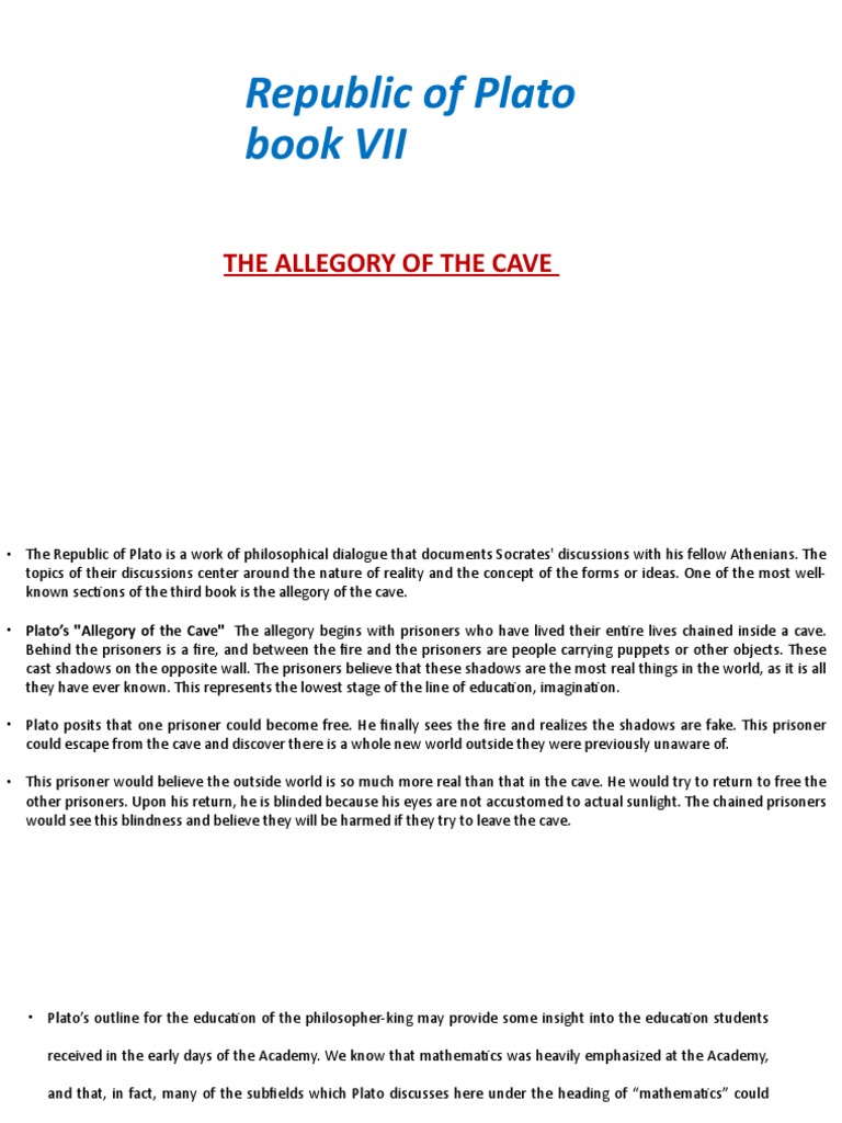 Republic of Plato Book VII Neight PDF Epistemology