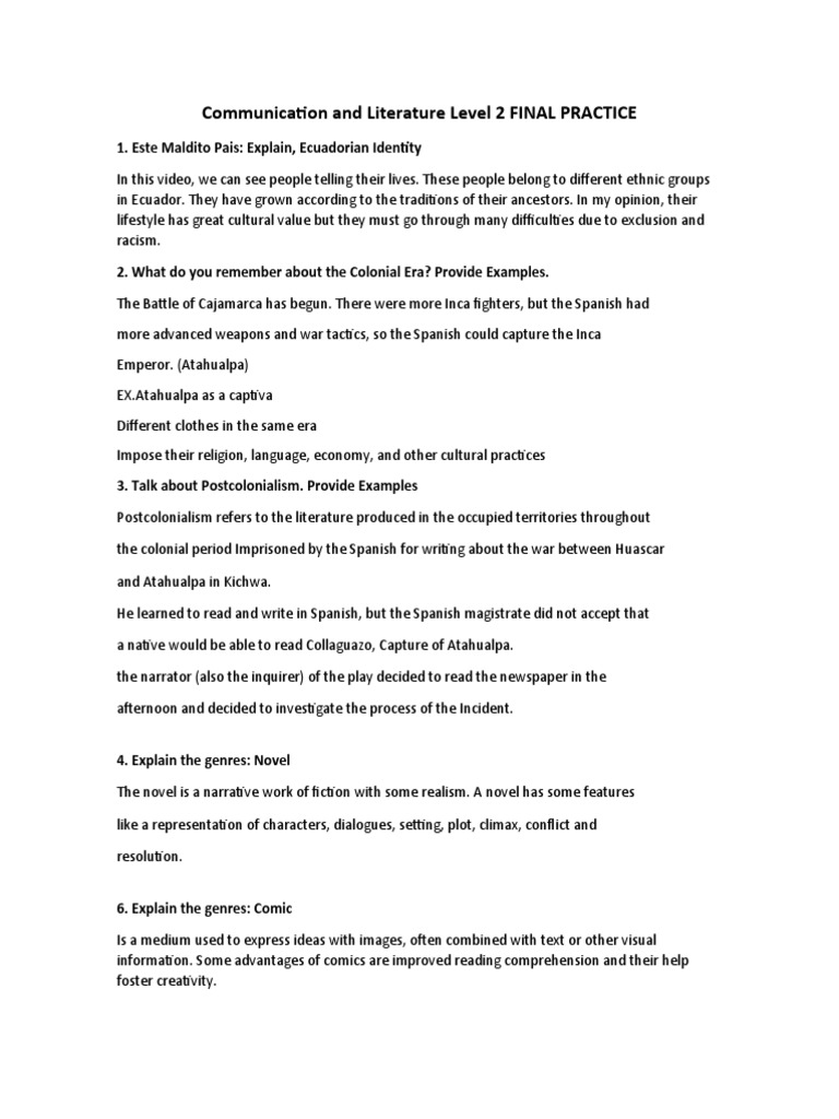Communication and Literature Level 2 FINAL PRACTICE PDF