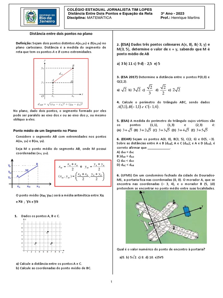 LIsta 1 - Distancia Entre Dois Pontos e Ponto Médio | PDF | Linha ...