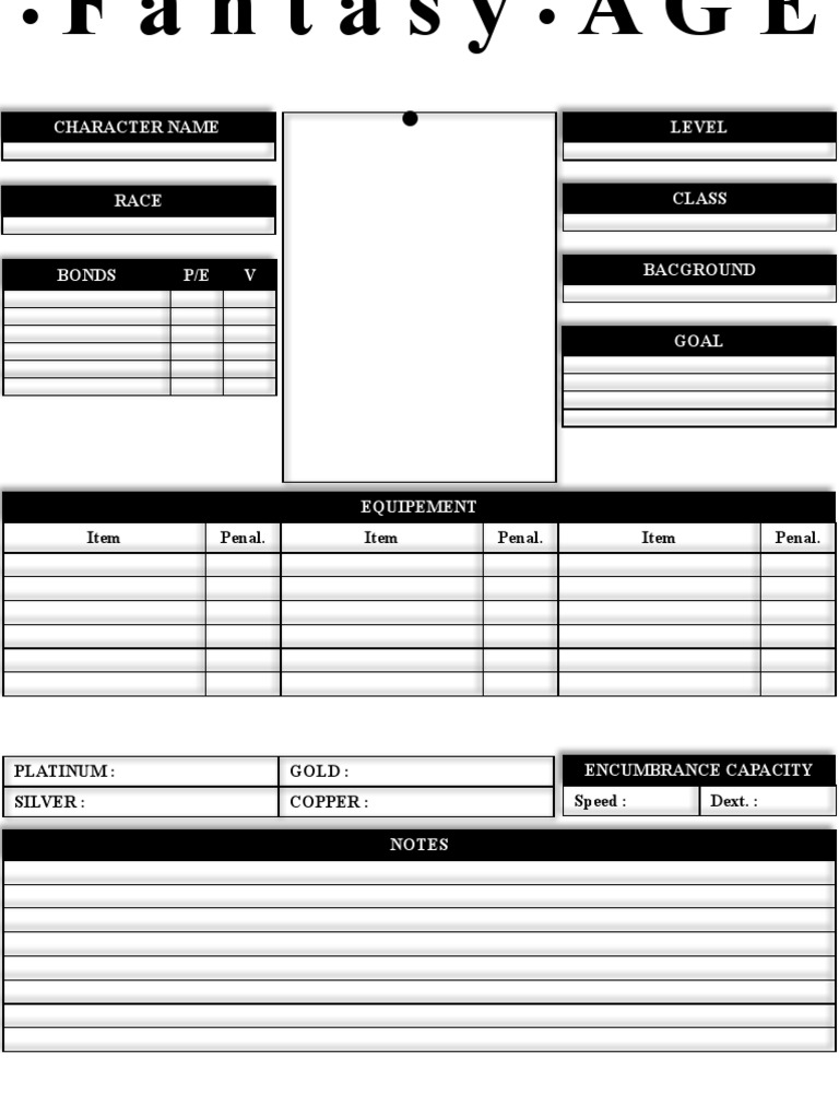 Fantasy Age Character Sheet Printable