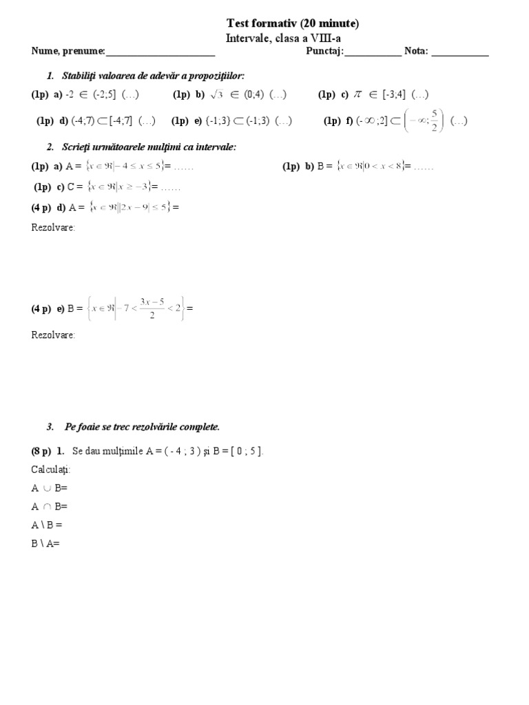 Intervale Test Formativ | PDF