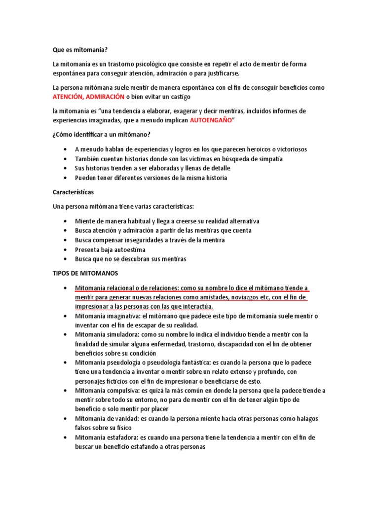 Que Es Mitomanía | PDF | Enfermedades y trastornos humanos | Psicología ...