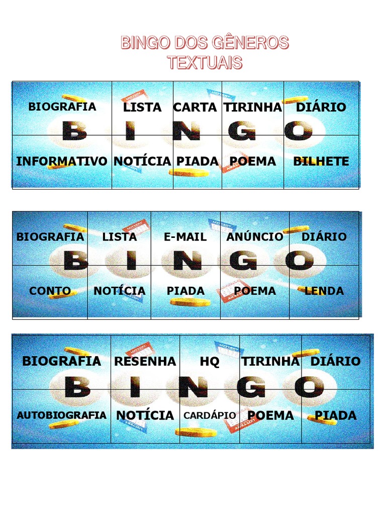 Cartelas Bingo Dos Gêneros Textuais | PDF