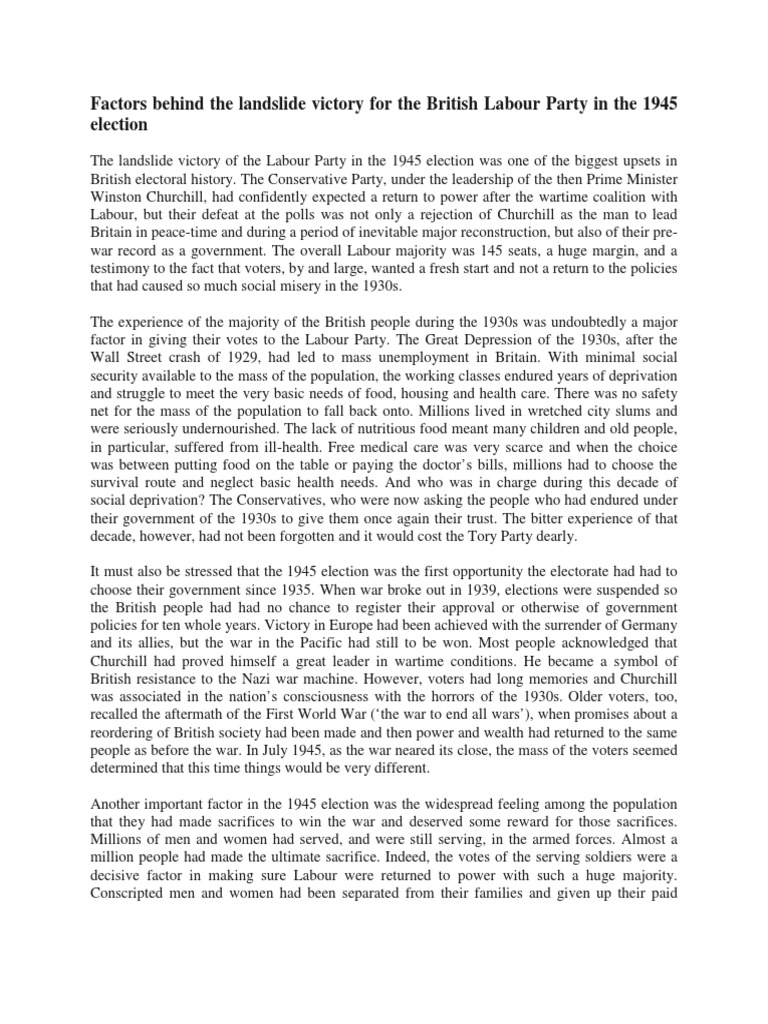 Sample Essay Factors Behind The Landslide Victory For The British