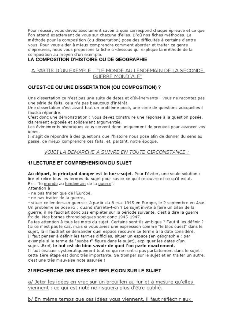 Sujet Brevet Seconde Guerre Mondiale Pdf Corrigé Methode de La Dissertation | PDF | Seconde Guerre mondiale | Guerre froide