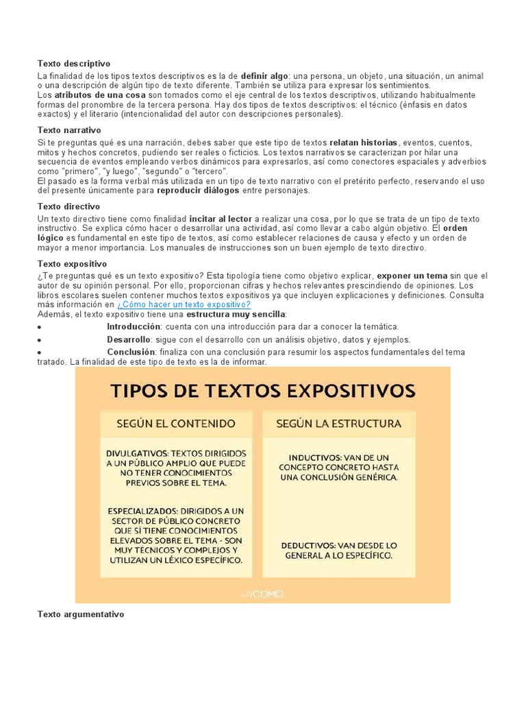 Tipos y características de textos descriptivos | PDF
