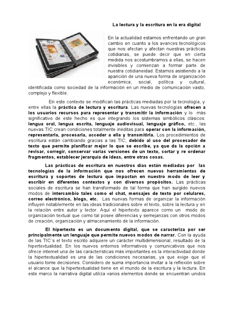 Escritura y lectura en la era digital | PDF | Tecnología de información ...