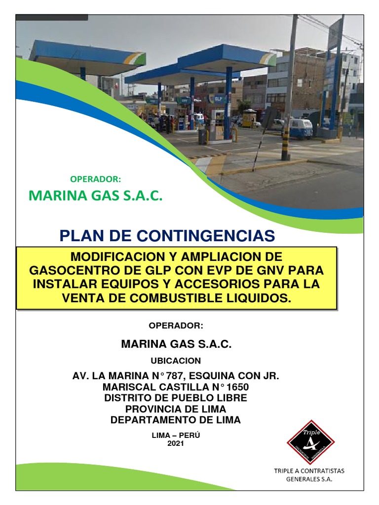 Plan de Contingencias de Marina Gas S.A.C. | PDF