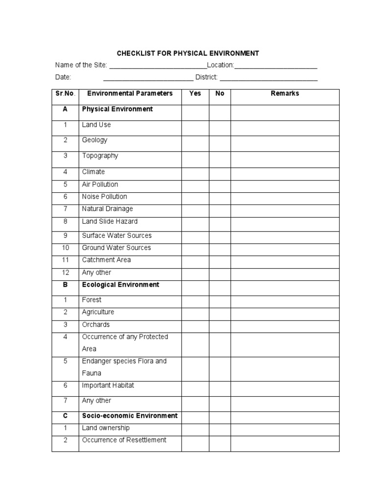 Physical Check List PDF