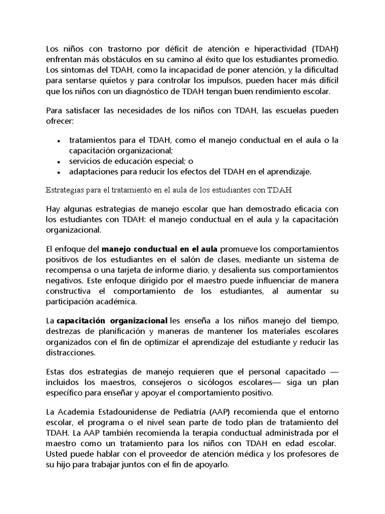 Los Niños Con Trastorno Por Déficit De Atención E Hiperactividad Pdf