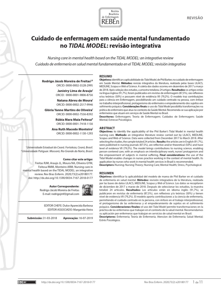 Cuidado de Enfermagem em Saúde Mental Fundamentado No Tidal Model | PDF ...