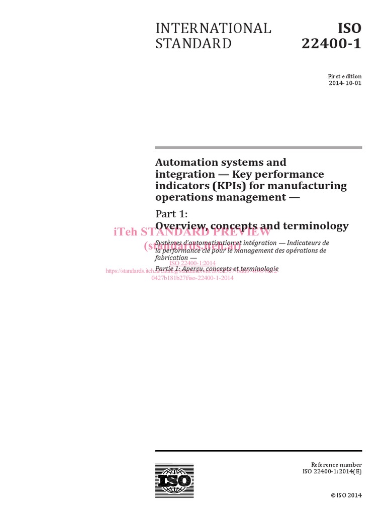 Iso 22400 1 2014 | PDF | Performance Indicator | International ...