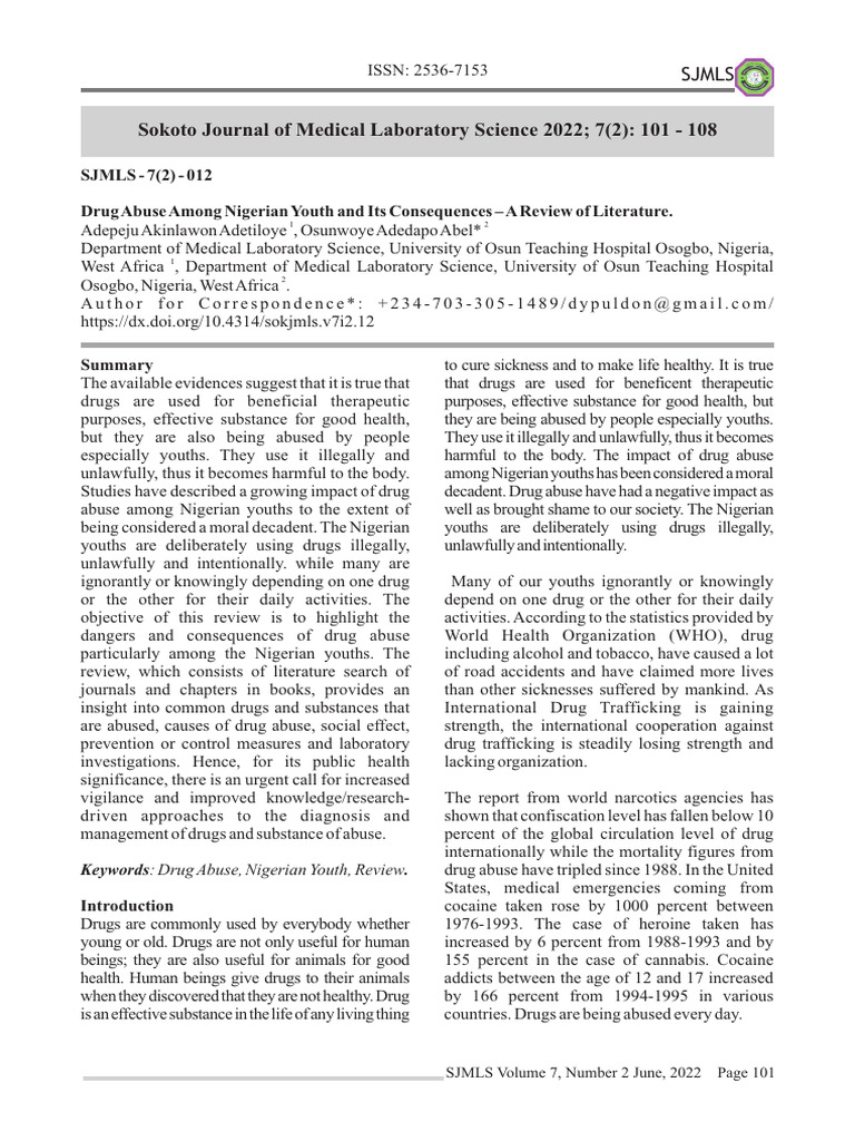 Drug Abuse Impact on Nigerian Youth | PDF | Oxycodone | Substance Abuse