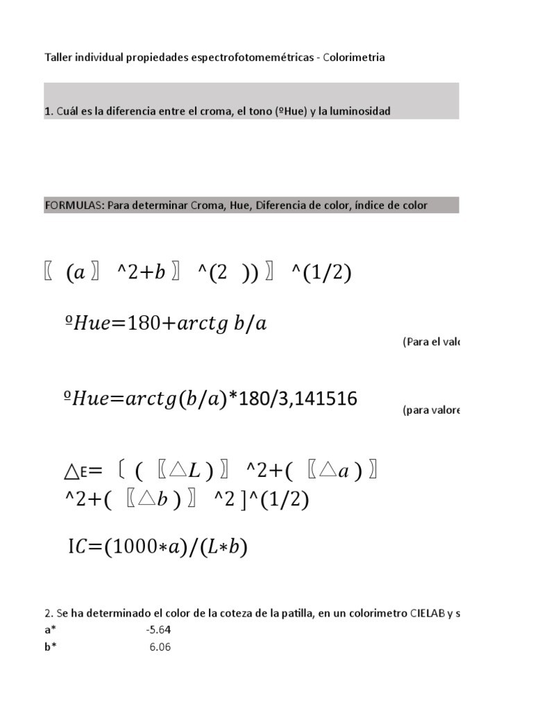Fórmulas y Ejercicios de Colorimetría | PDF