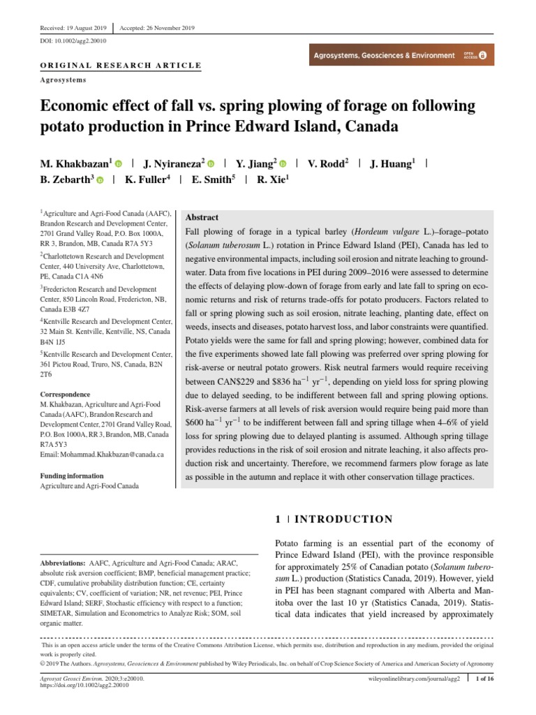 Economic Effect of Fall vs. Spring Plowing of Forage On Following ...