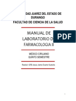 Manual de Laboratorio de Farmacologia Ii: Universidad Juarez Del Estado de Durango Facultad de Ciencia de La Salud