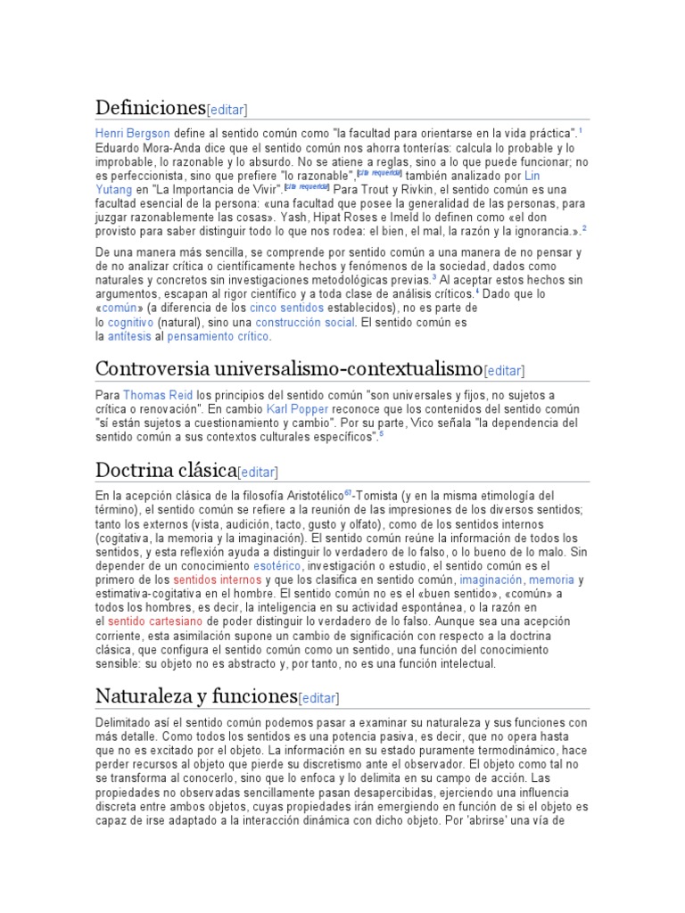 Definiciones y Funciones del Sentido Común | PDF | Sentido común ...