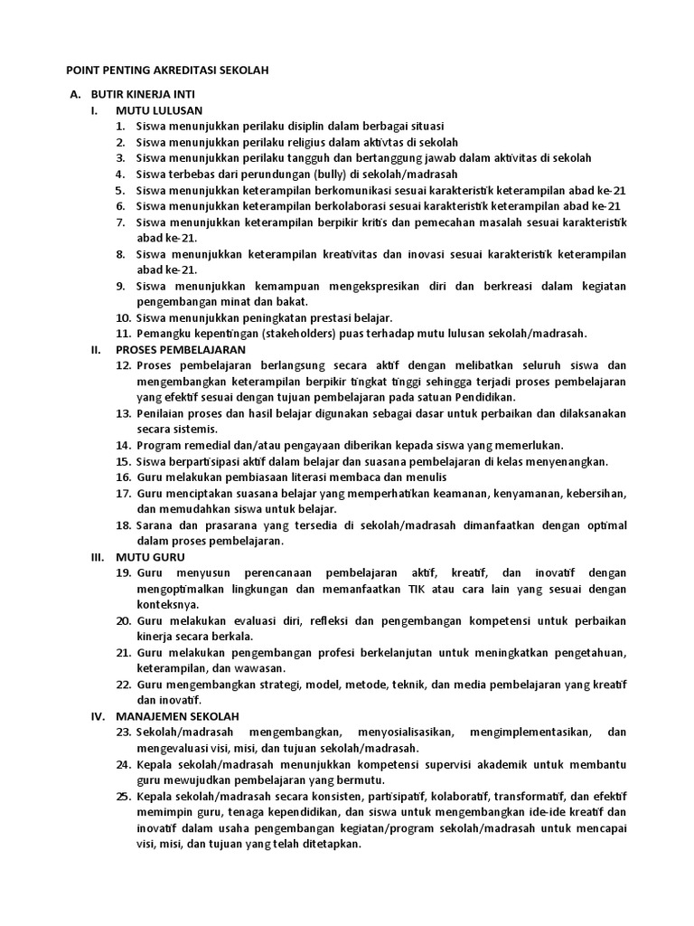 Poin Penting Akreditasi Sekolah | PDF | Seni