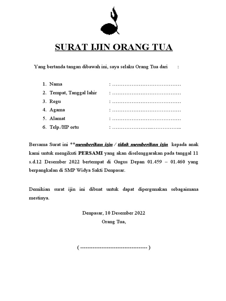 Surat Izin Orang Tua untuk Kegiatan | PDF