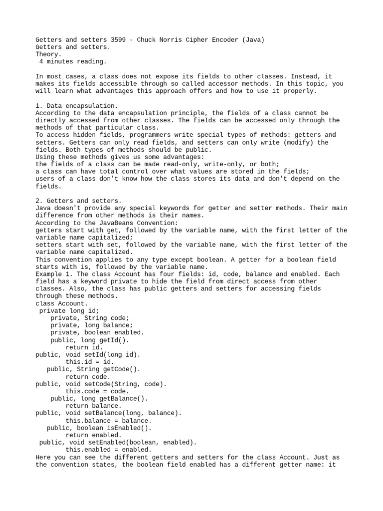 Getters and Setters 3599 - Chuck Norris Cipher Encoder (Java) | PDF ...