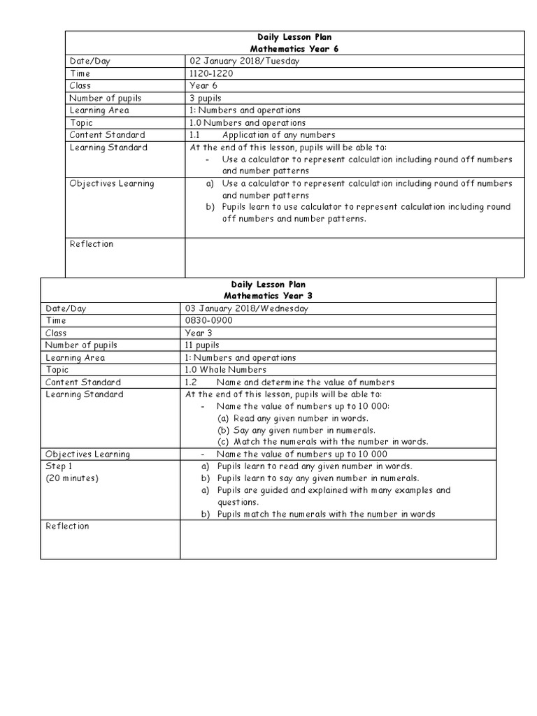 Daily Lesson Plan Mathematics Year 6 | PDF