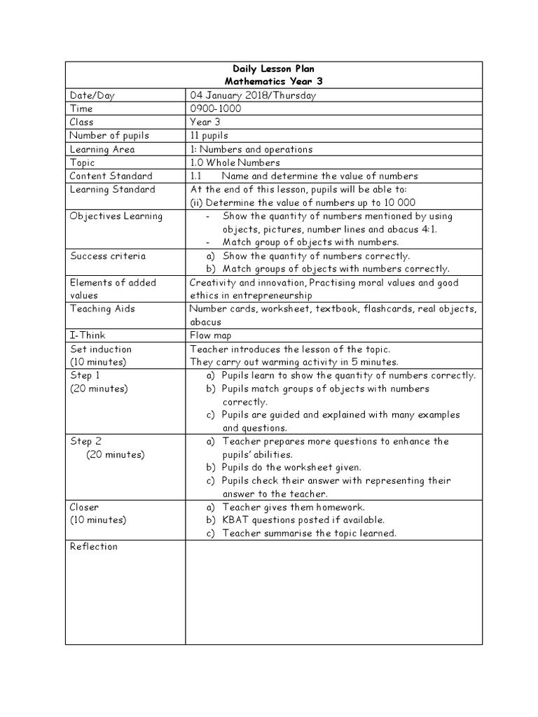Daily lesson plan mathematics year 3 pdf