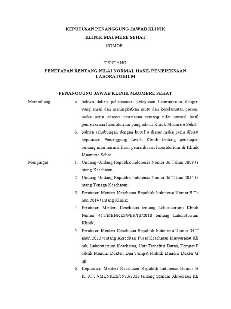 Rentang Nilai Normal Laboratorium Klinik | PDF