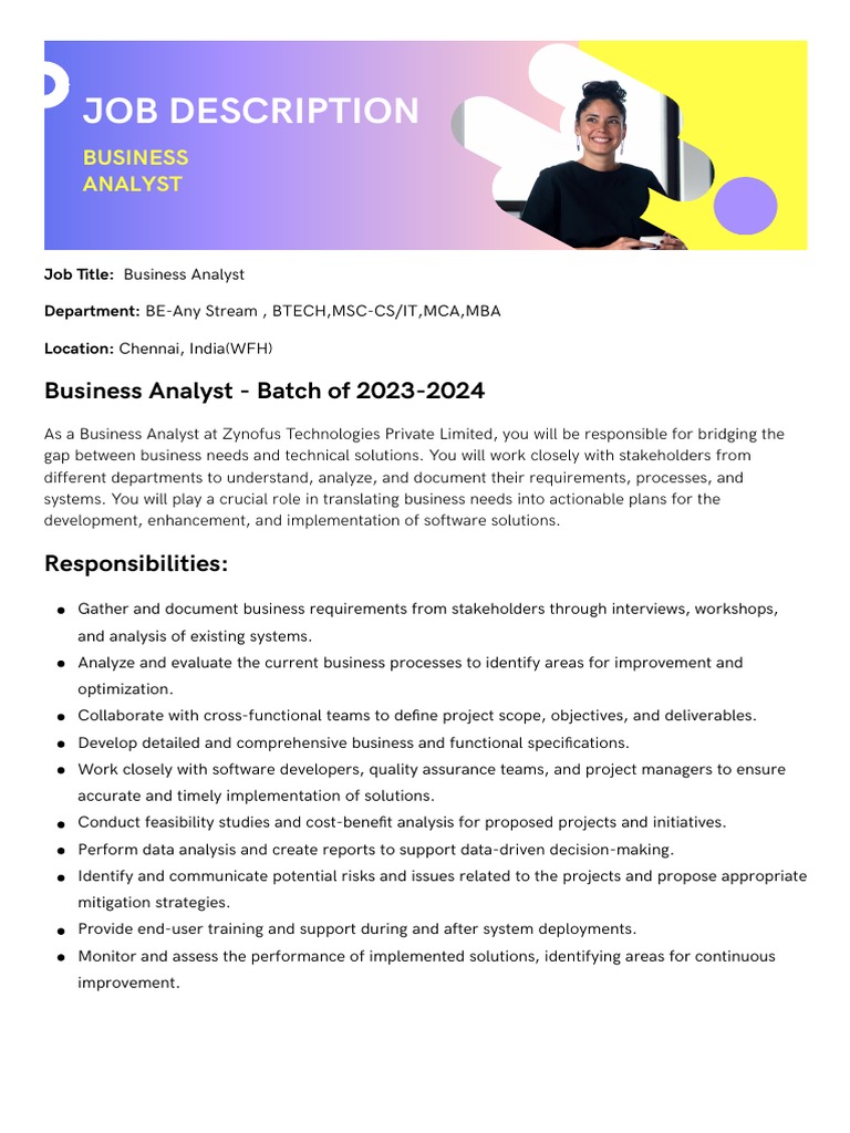 Business analyst job description 1 pdf business analysis business