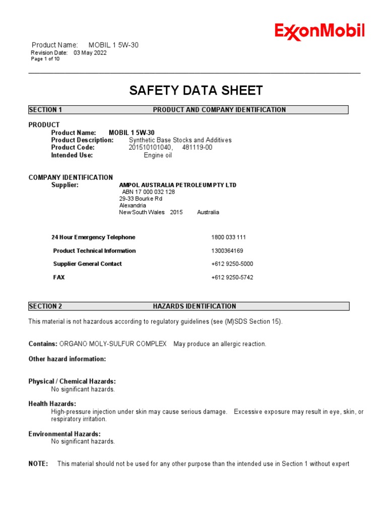 Exxon Oil MSDS 744003 PDF Toxicity Personal Protective Equipment