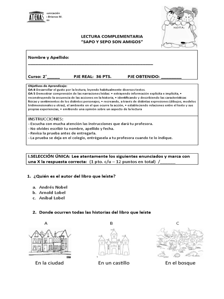 Prueba: Sapo y Sepo son amigos | PDF