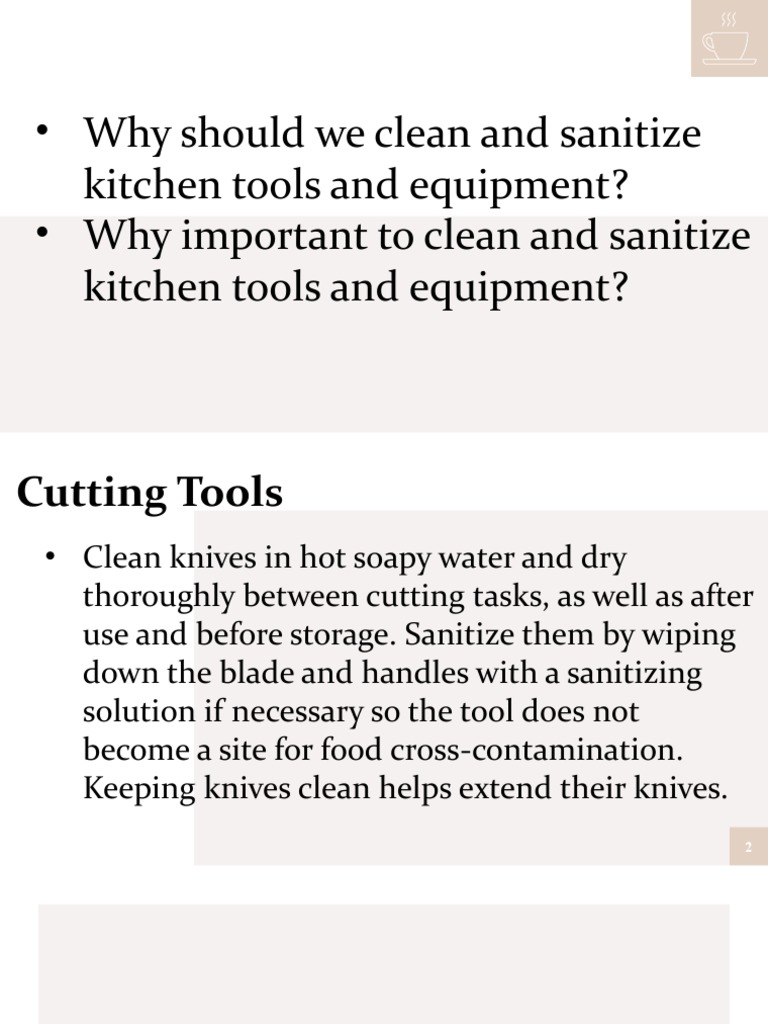 q1. Cleaning and Sanitizing Kitchen Tools PDF Knife Dishwasher