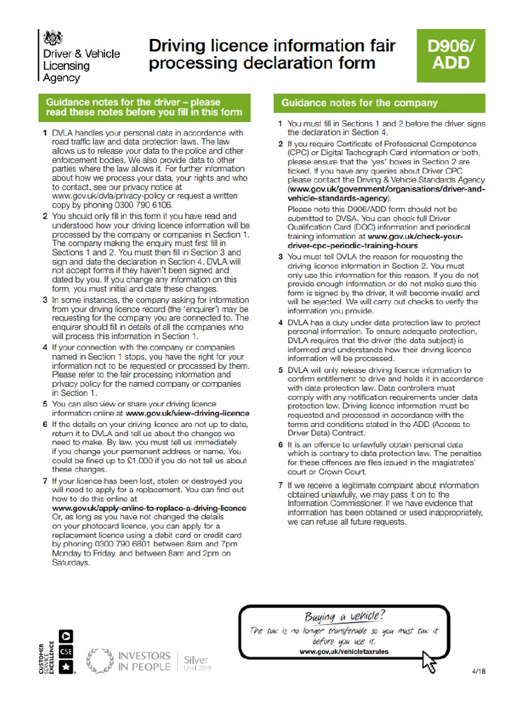 DVLA D906 Driver Consent Form | PDF | Road Transport | Driving