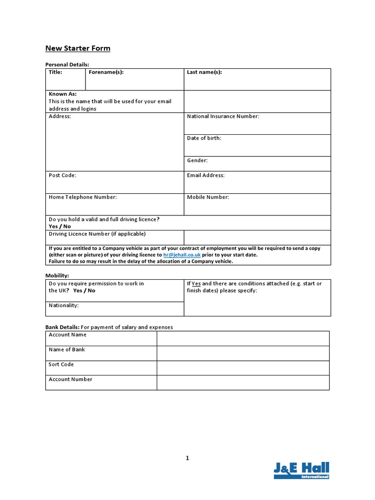 New Employee Starter Form UK | PDF | Employment | Pension