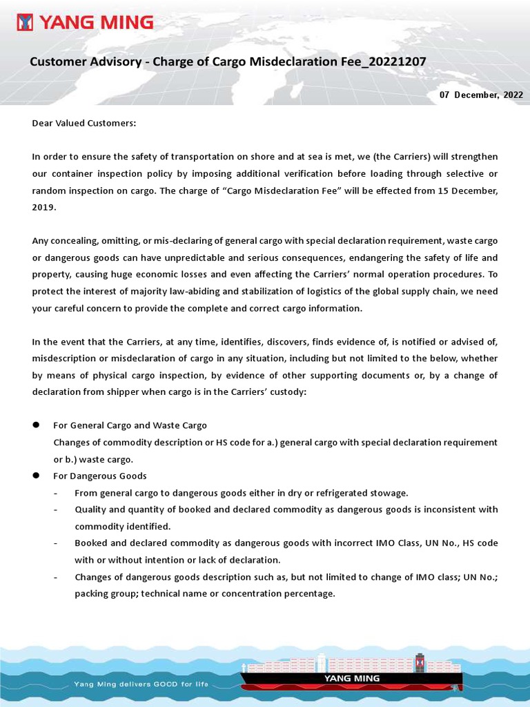 Cargo Misdeclaration Fee Policy Update | PDF | Cargo | Dangerous Goods