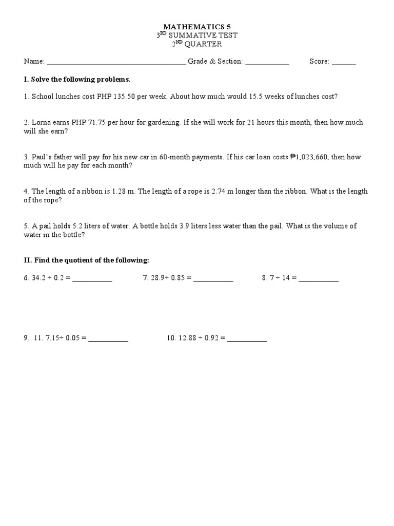 Math5 ST3 Q2 | PDF