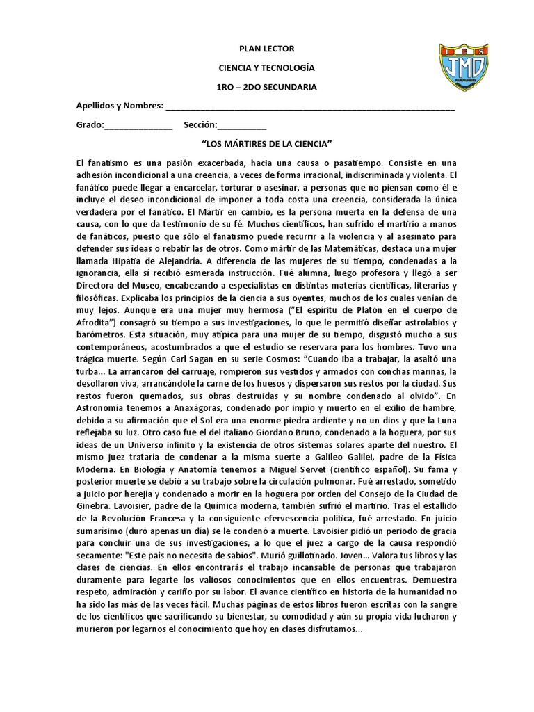 Plan Lector 1ro Y 2do Secundaria Pdf