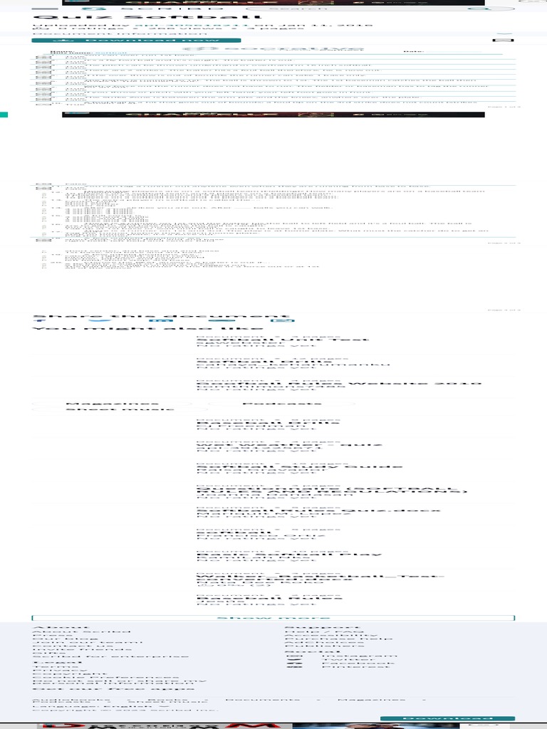 Quiz Softball PDF Baseball Field Softball PDF
