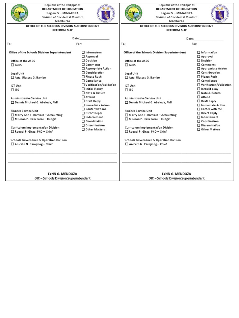 DepEd MIMAROPA Referral Slip | PDF | Business
