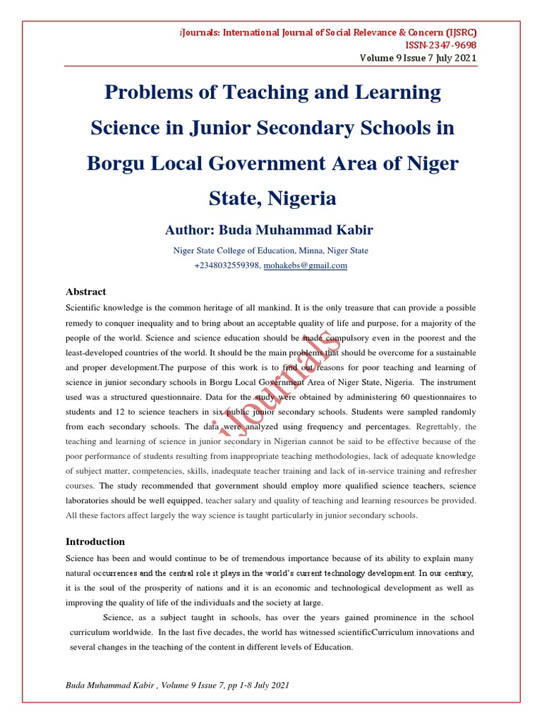 Challenges In Teaching Science In Nigeria Pdf Teachers Science