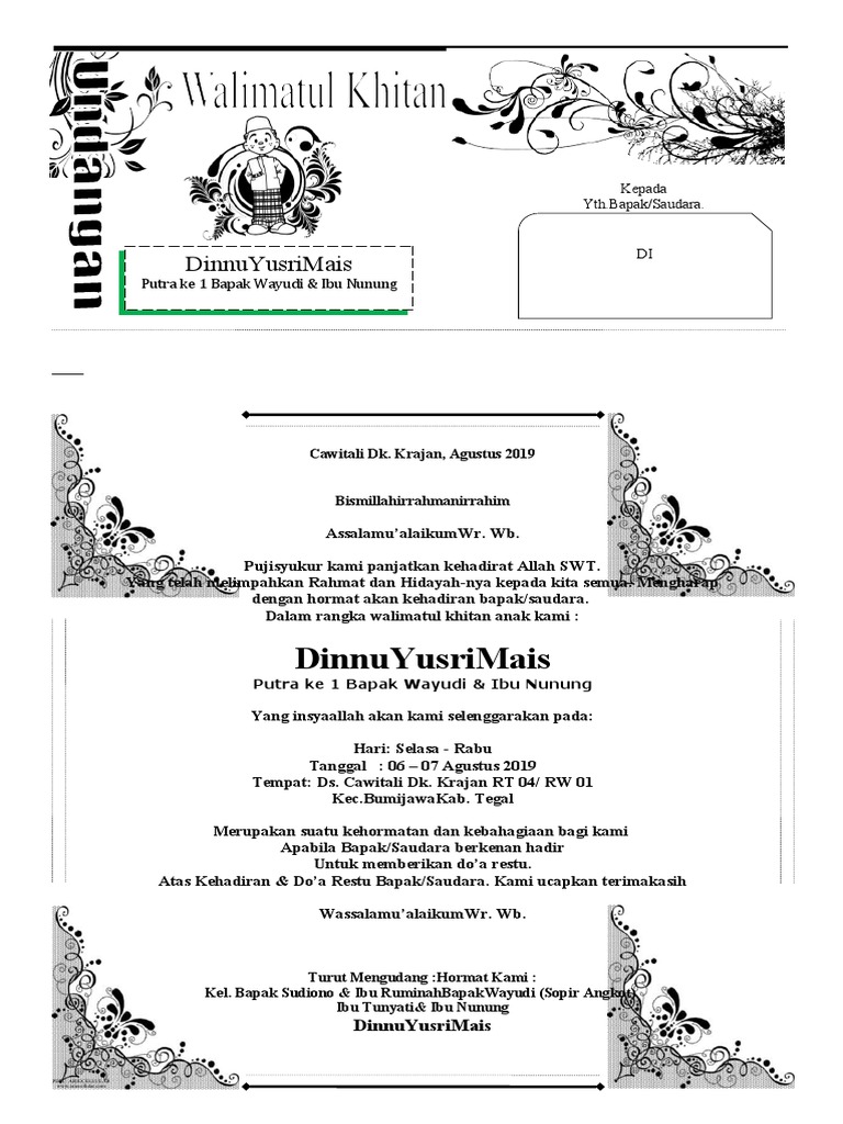 Undangan Walimatul Khitan 2 - Folio | PDF