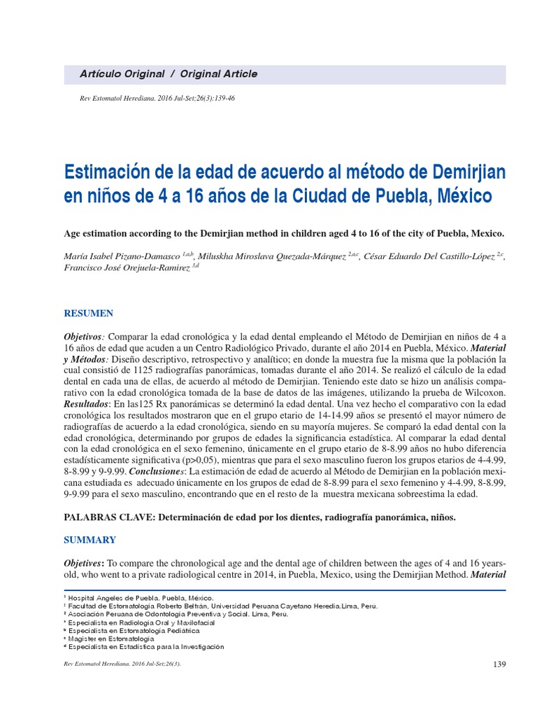 Estimación de La Edad de Acuerdo Al Método de Demirjian en Niños de 4 A ...