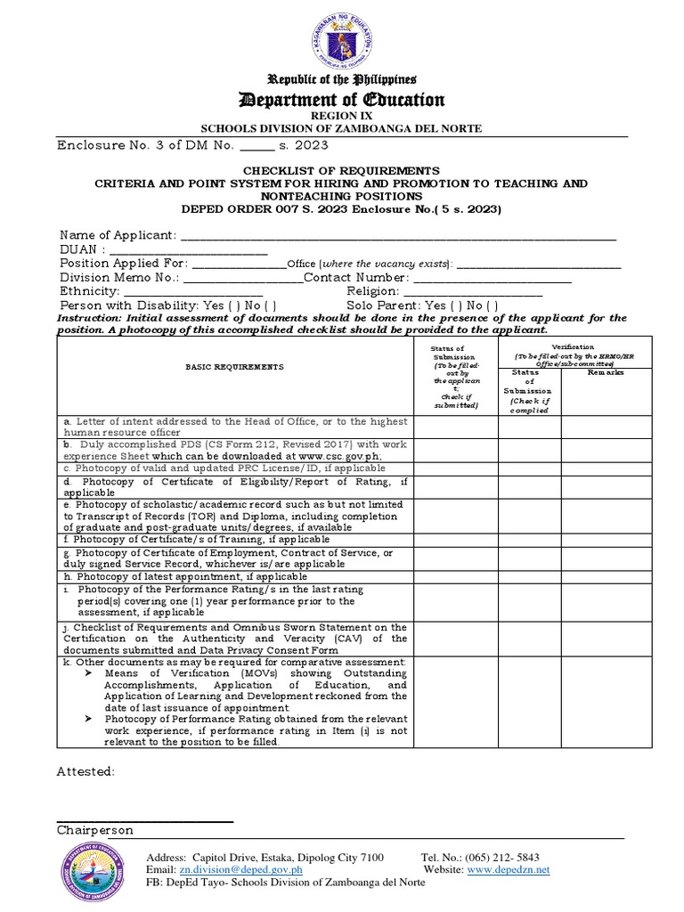 Checklist DepEd Order 7 S 2023 Disrict PDF