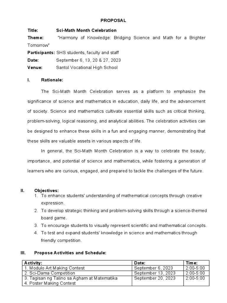 Sci-Math Month Celebration Proposal | PDF